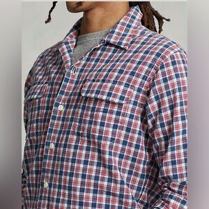 Polo Country Ralph Lauren Men’s Large Classic Fit Indigo Plaid Camp Shirt Casual